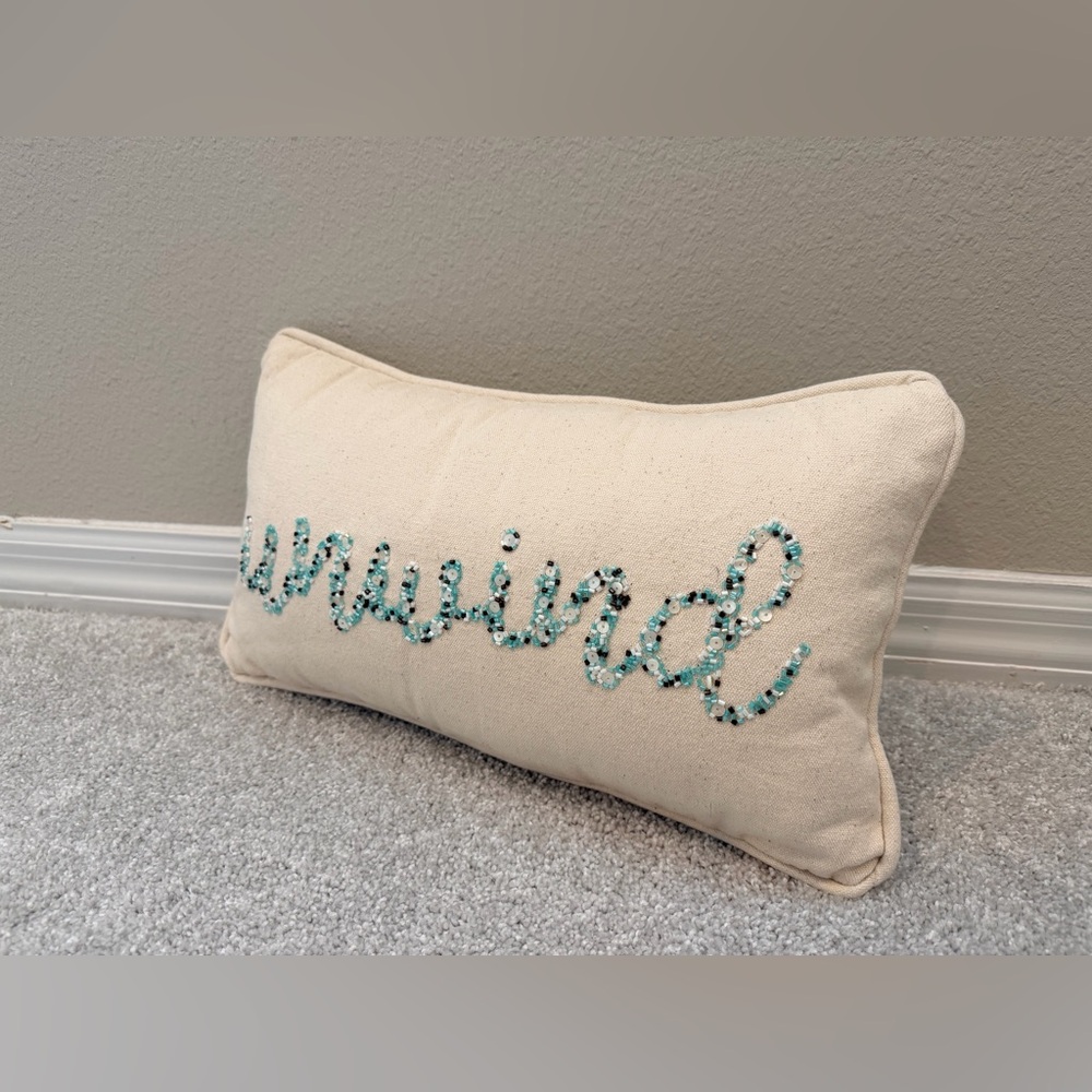 Set of 2 Mud Pie Coastal Beaded Pillows - Picture 2 of 6